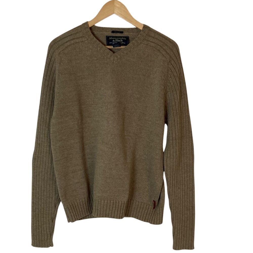 Abercrombie & Fitch Men's Tan V Neck Sweater Size Large Ribbed‎ Arms Classic